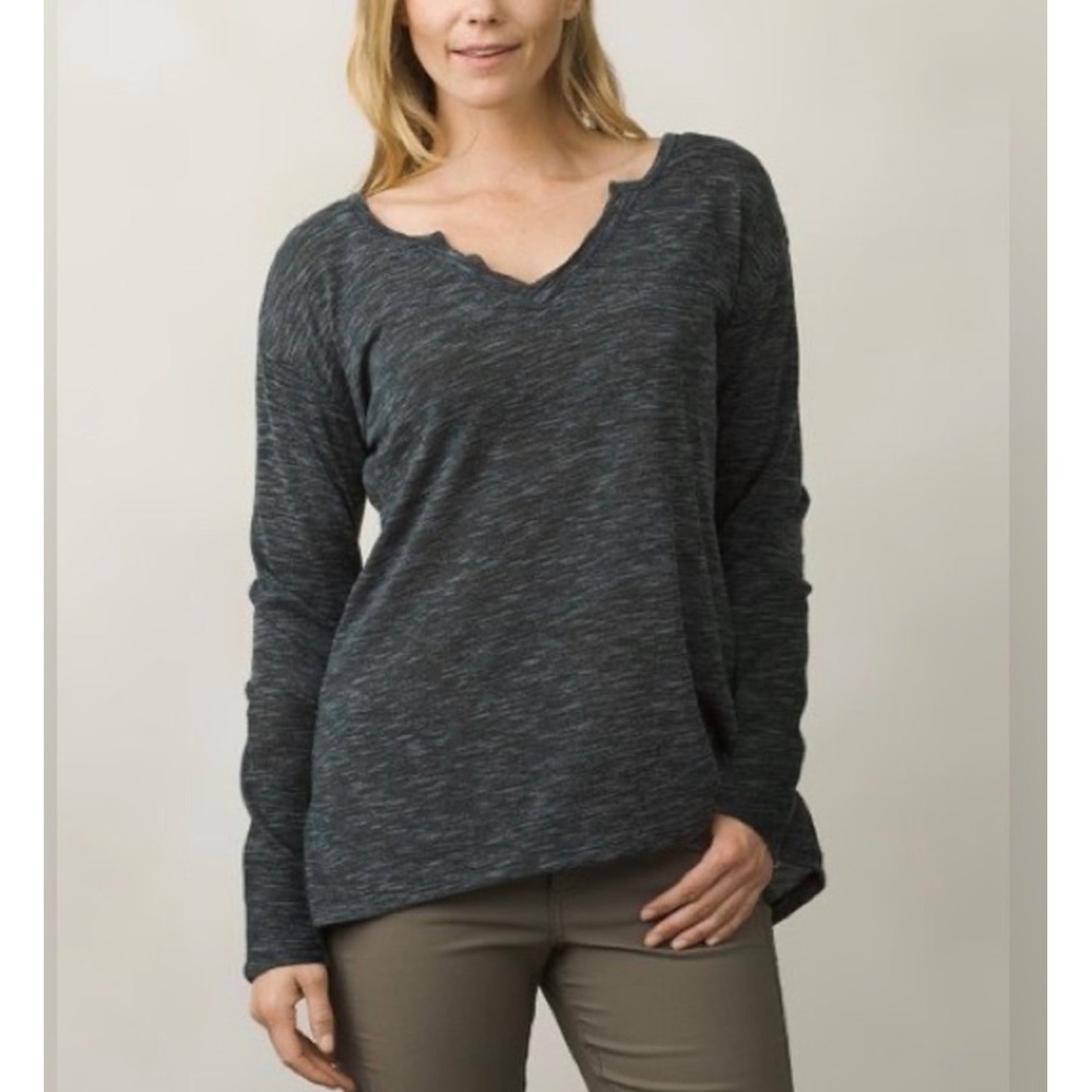 prAna Women Hiking Camping Granola Long Sleeve Notch Neck Top Womens XL Gorpcore